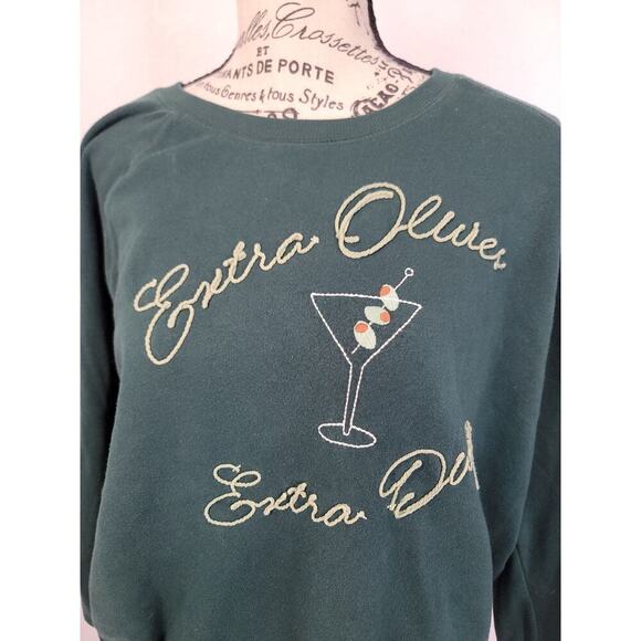 Wildfox Sweatshirt M Extra Dirty Bailey Sweater Pine Grove Green Olive Martini - Picture 3 of 8